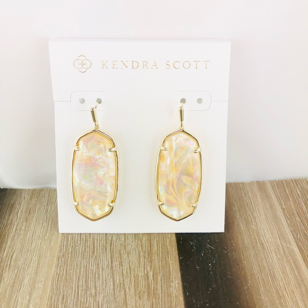 Kendra Scott Elle faceted iridescent abalone gold earrings